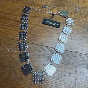 Christian Siriano NEW Silver Tone Textured Square Link Statement Necklace